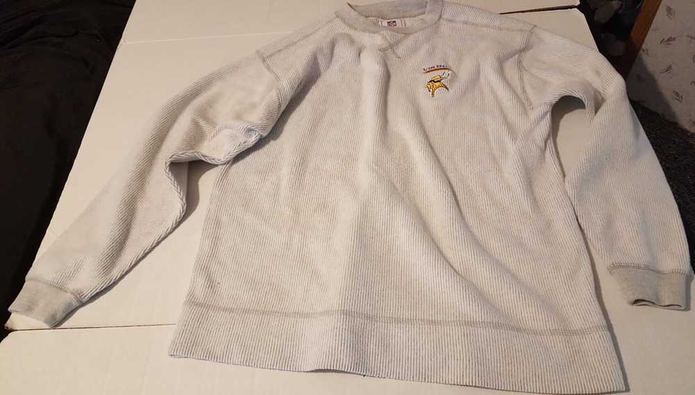 NFL Minnesota Vikings Mens Size Large White And Gray Striped Pullover